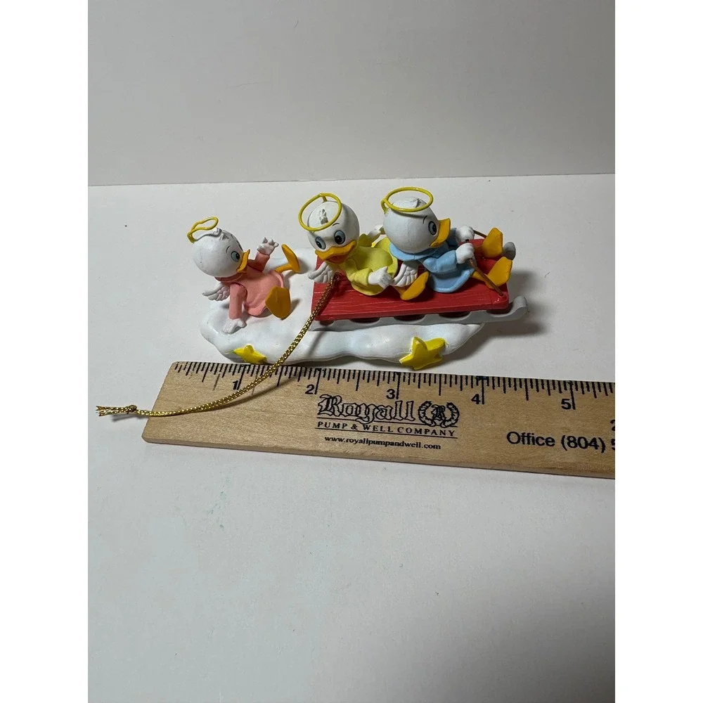 Disney Huey Dewey Louie Christmas Ornament Angel Ducklings Sledding on Cloud Box
